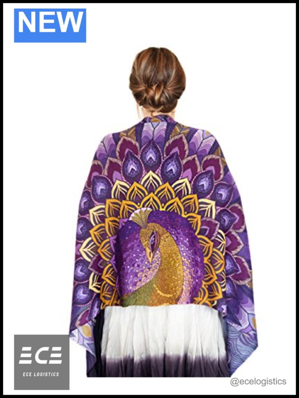 Pure Silk Hand Painted Feather Scarf Wrap Shawl One Size